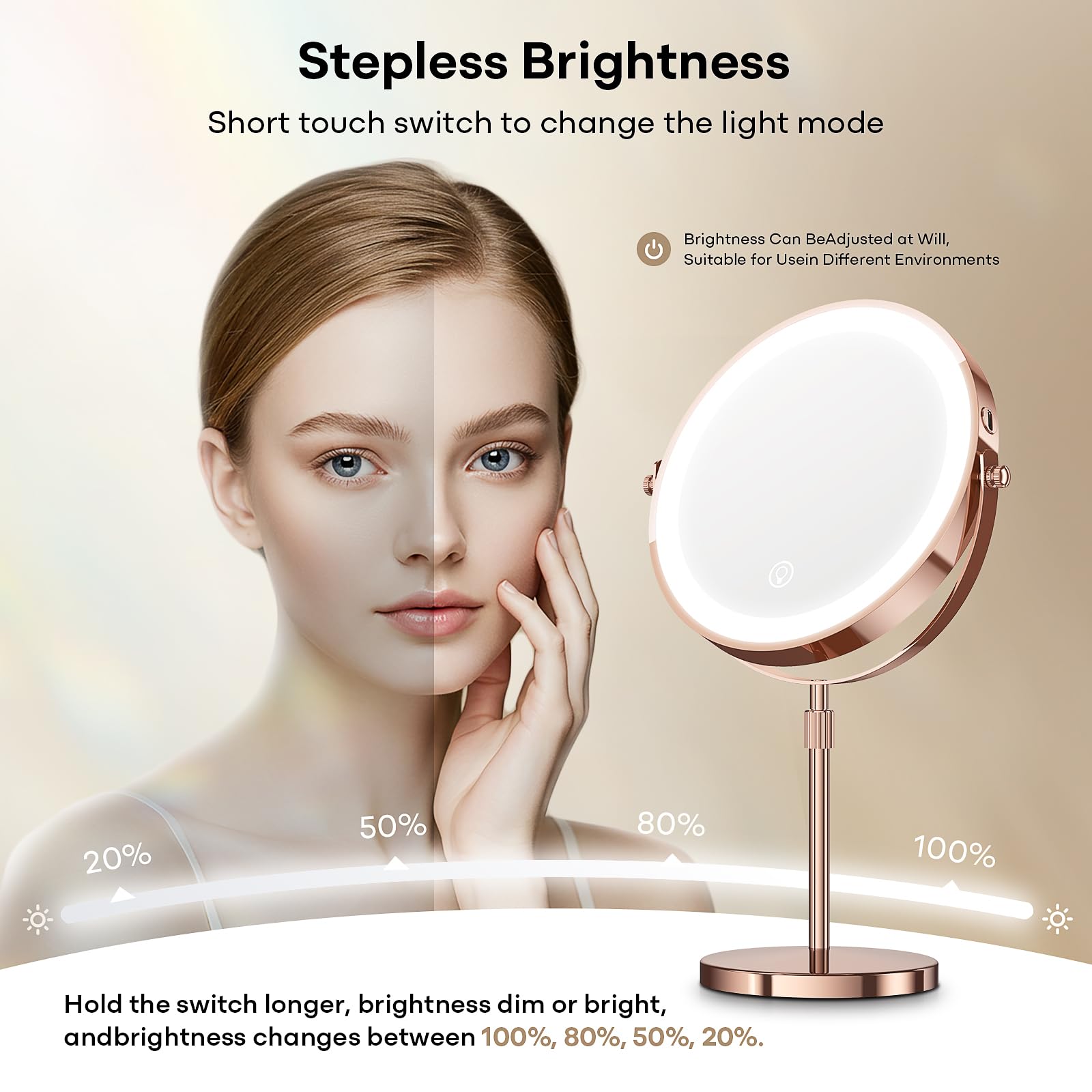 Dienmern mirror on a stable desk stand with non-slip base.