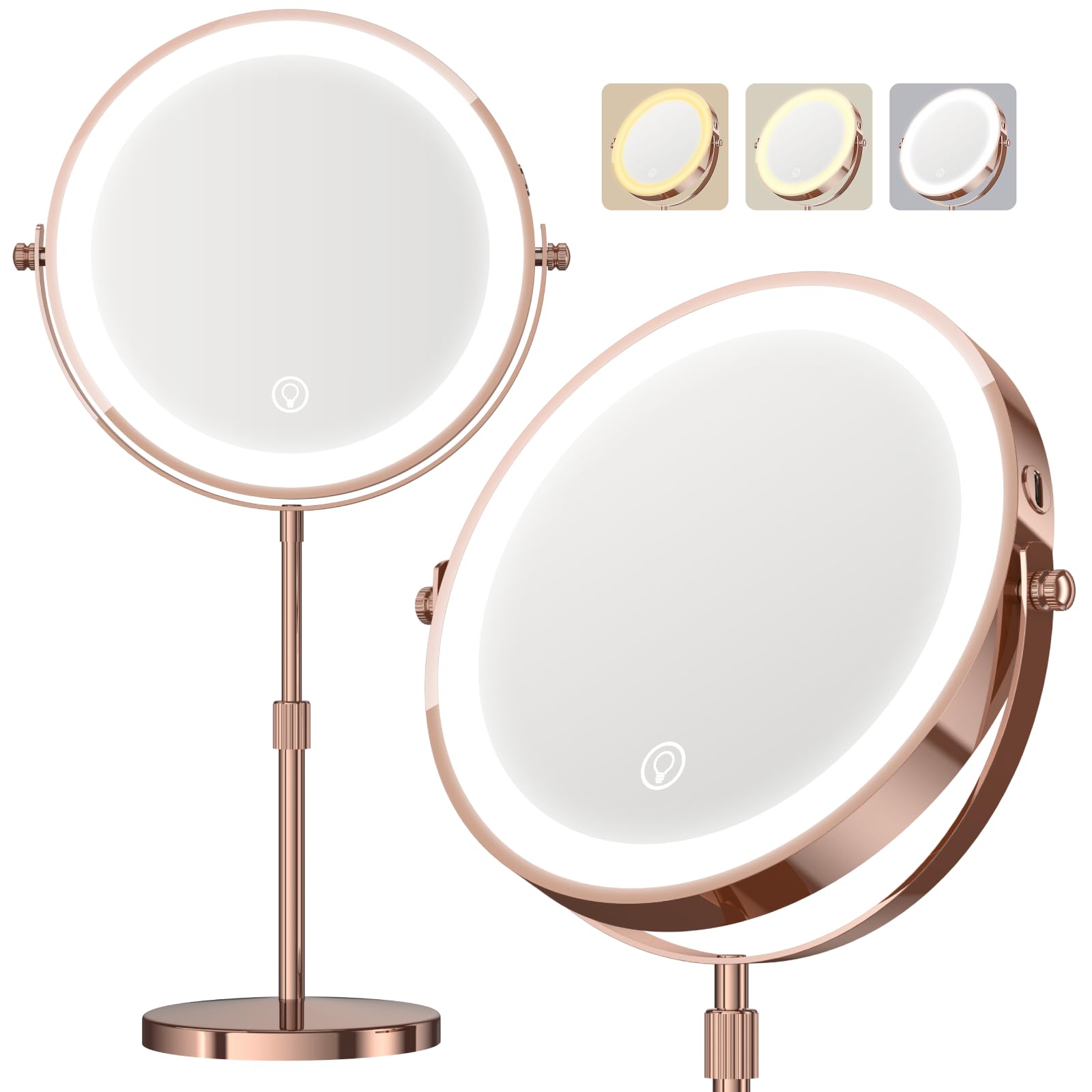 Dienmern makeup mirror with lights shows a 9-inch double-sided view for everyday makeup.