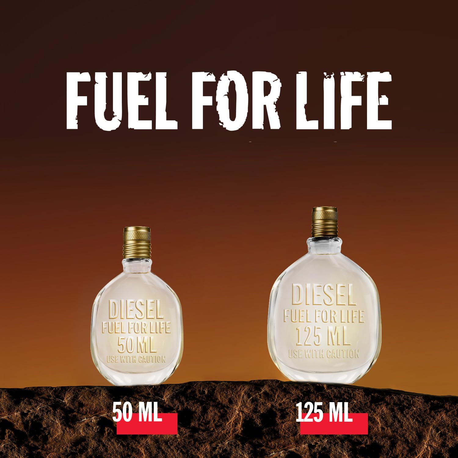 Diesel Fuel For Life woody bottle design conveys rugged masculinity.