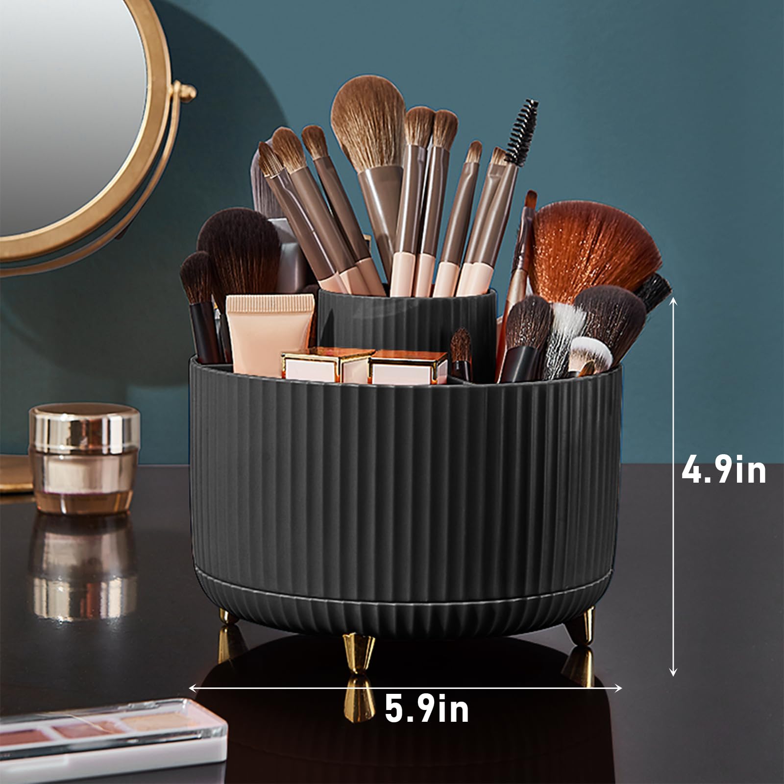 Diesisa black rotating organizer keeps makeup essentials within reach.