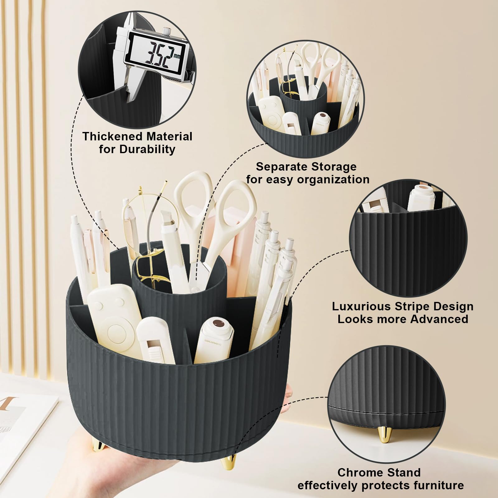Diesisa premium plastic swivel storage designed for durability and desk safety.