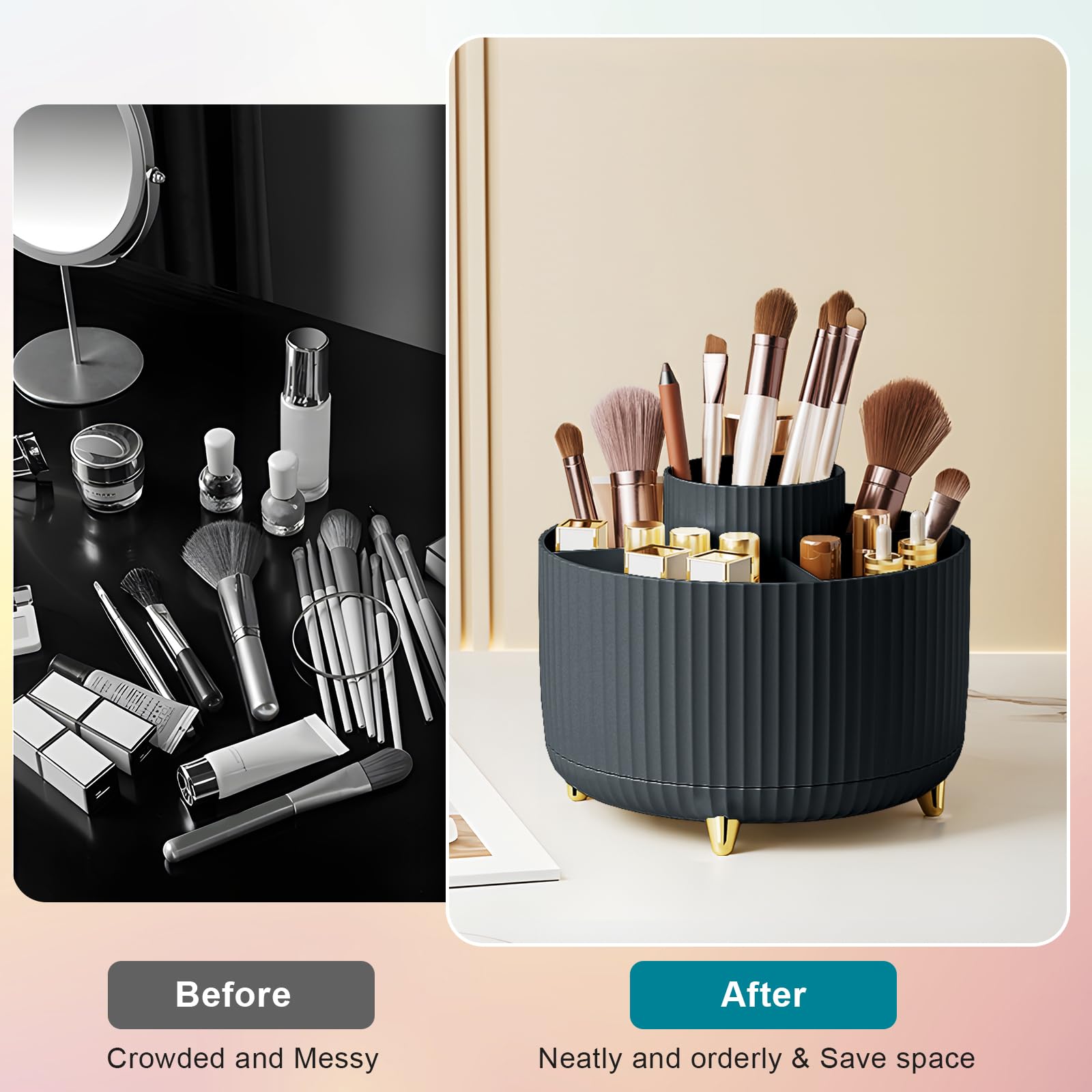 Diesisa vanity desktop organizer in black to save counter space.