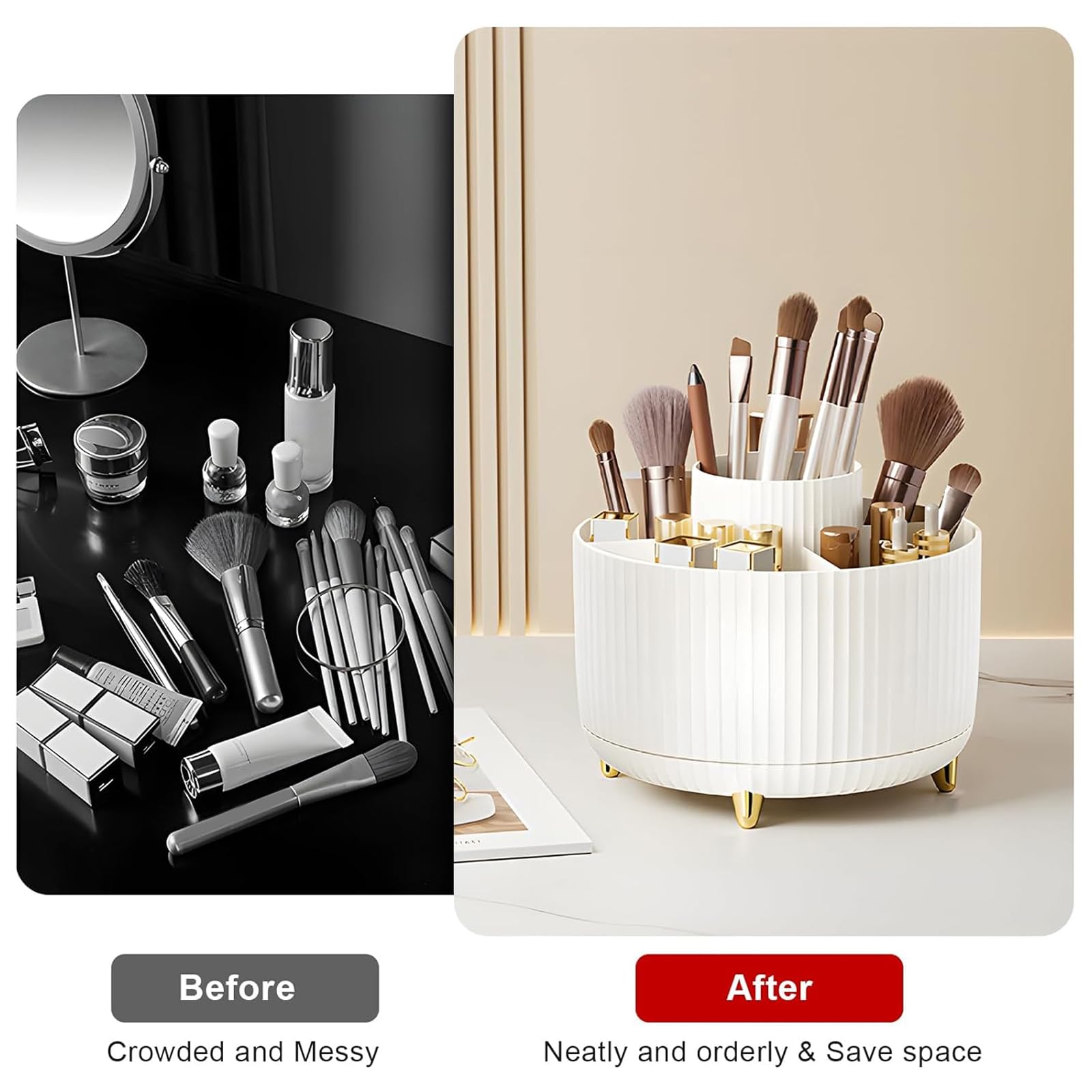 Diesisa white vanity organizer in action showing smooth 360° rotation.