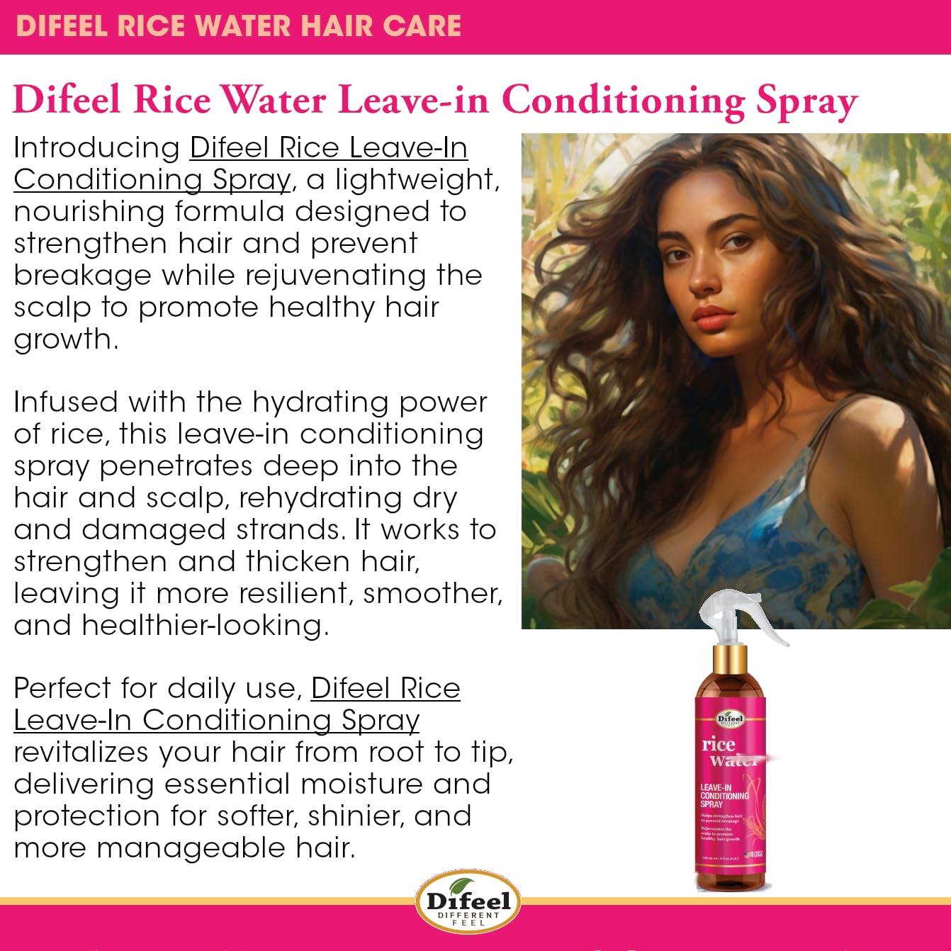 Difeel spray anti-frizz ligero para un acabado suave