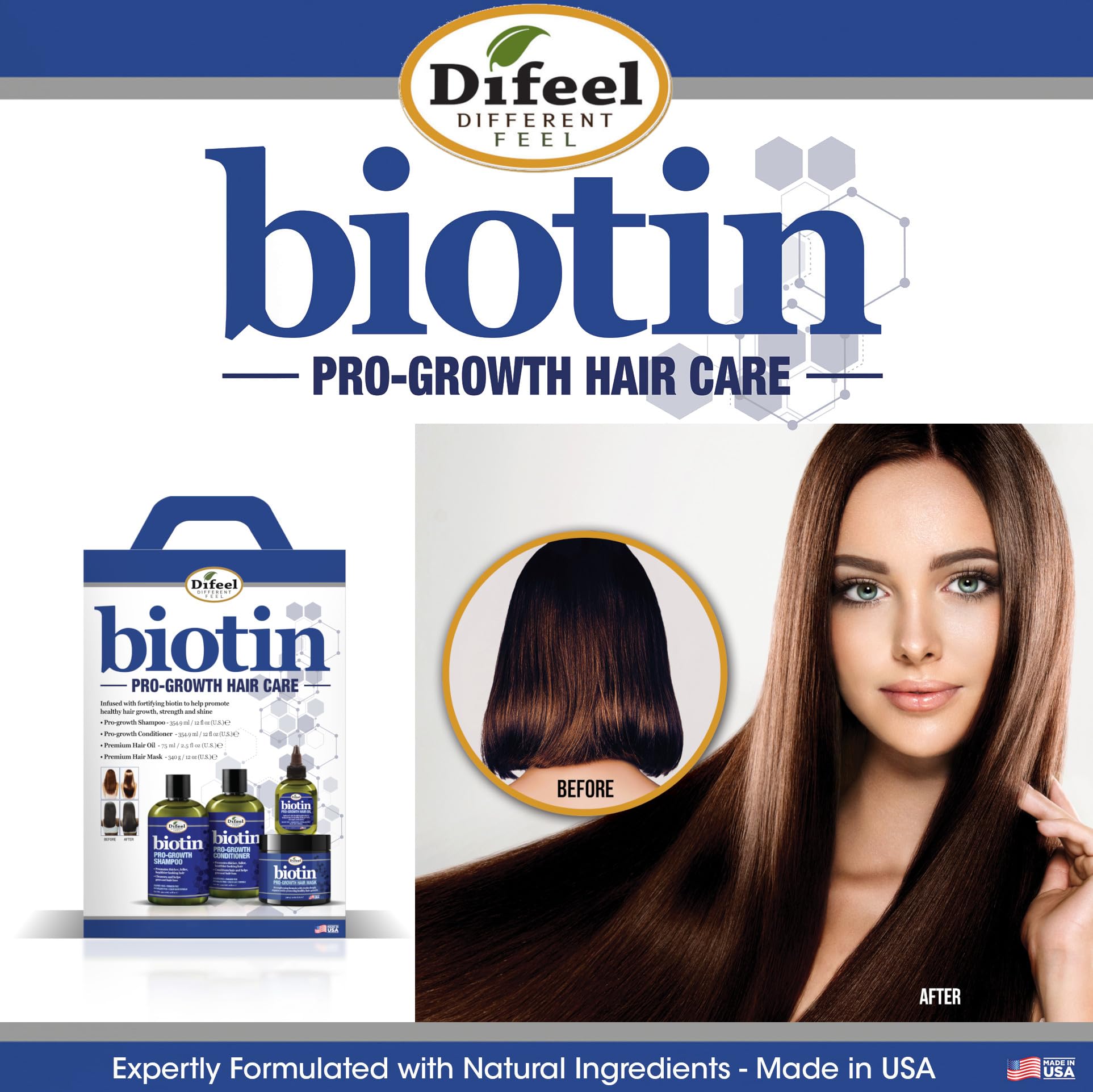 Fortaleza de folículos con Aceite para Cabello Difeel Biotina Premium.
