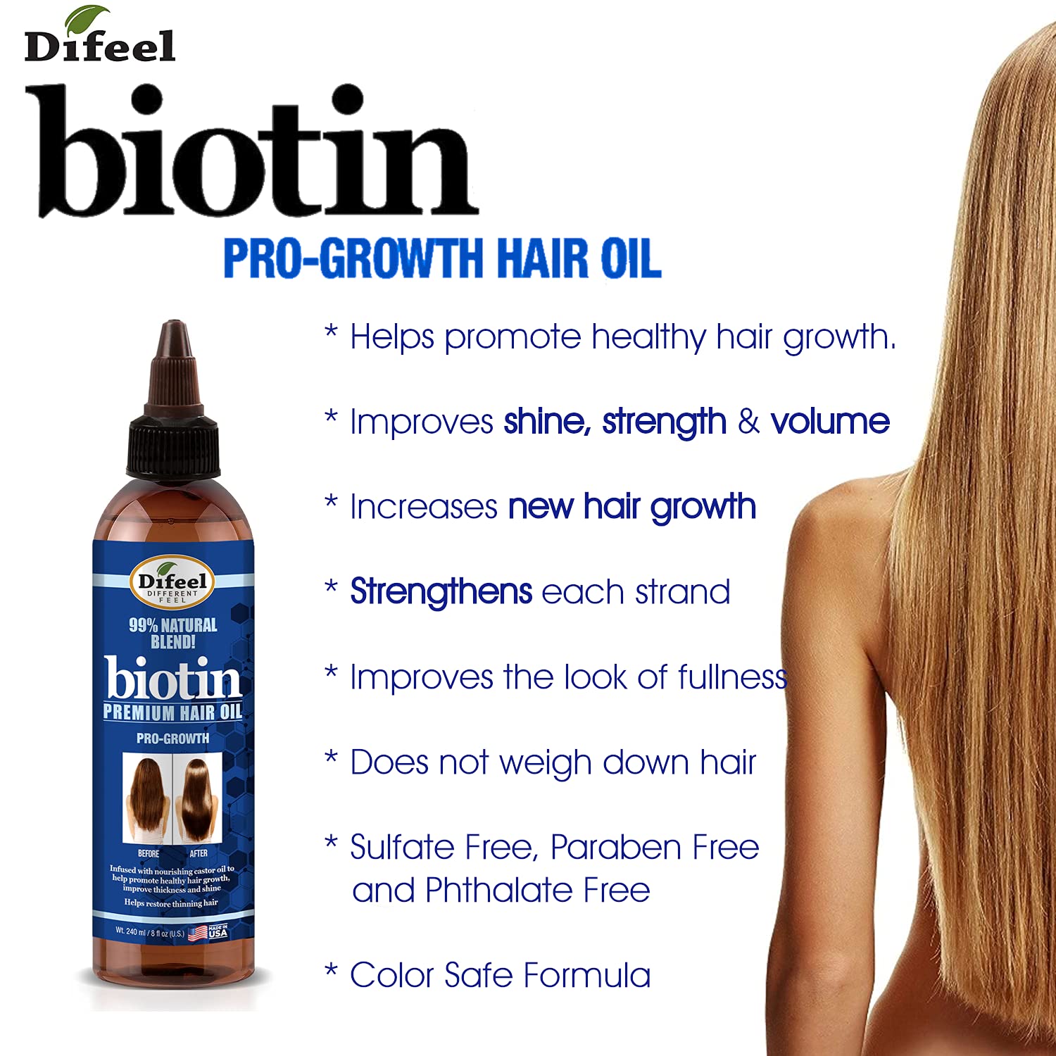 Uso sin enjuague del Aceite para Cabello Difeel Biotina Premium.