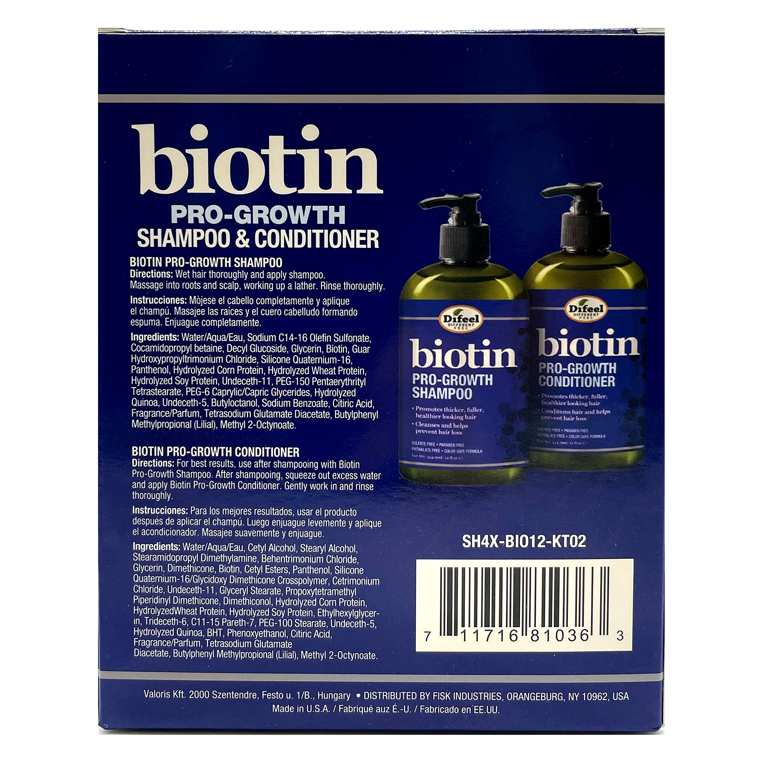 Difeel Biotina Pro-Crecimiento Shampoo con dispensador, práctico para aplicación.