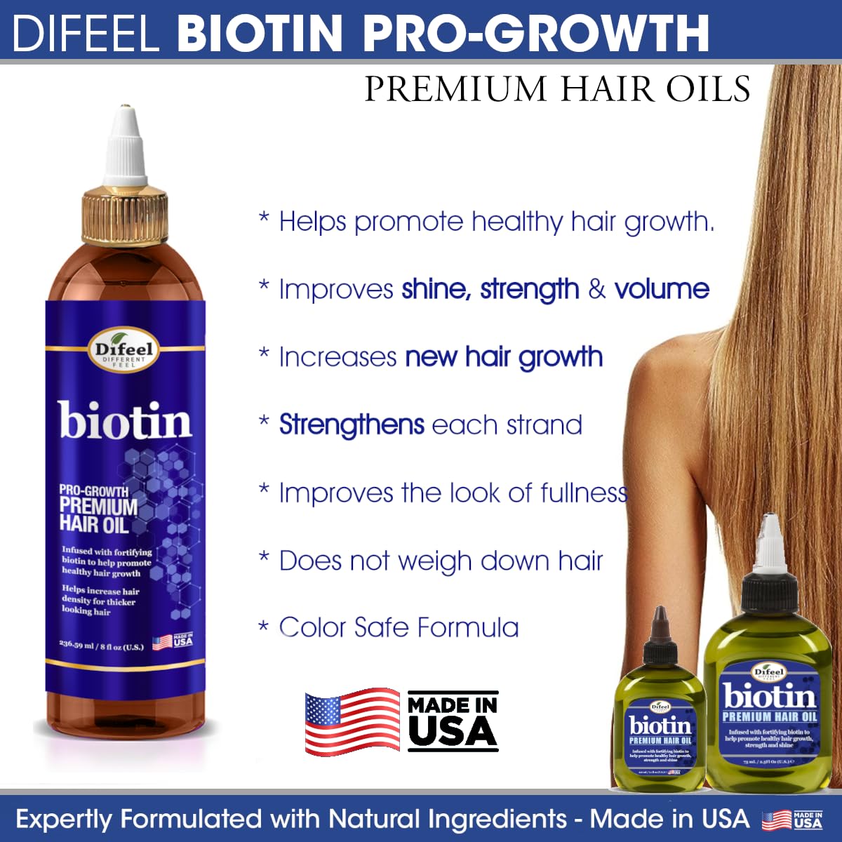 Difeel Progrowth hair application scene shows smooth distribution on lengths.