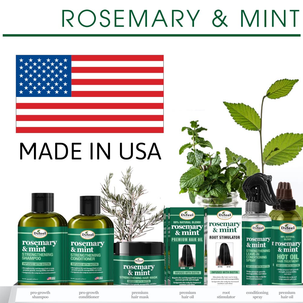 Difeel Rosemary Mint Hair Oil close-up with drop on fingertip for scalp massage.