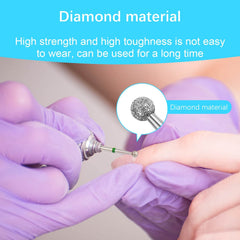 Difenni cuticle drill bit needle head for detailed shaping and edge smoothing.
