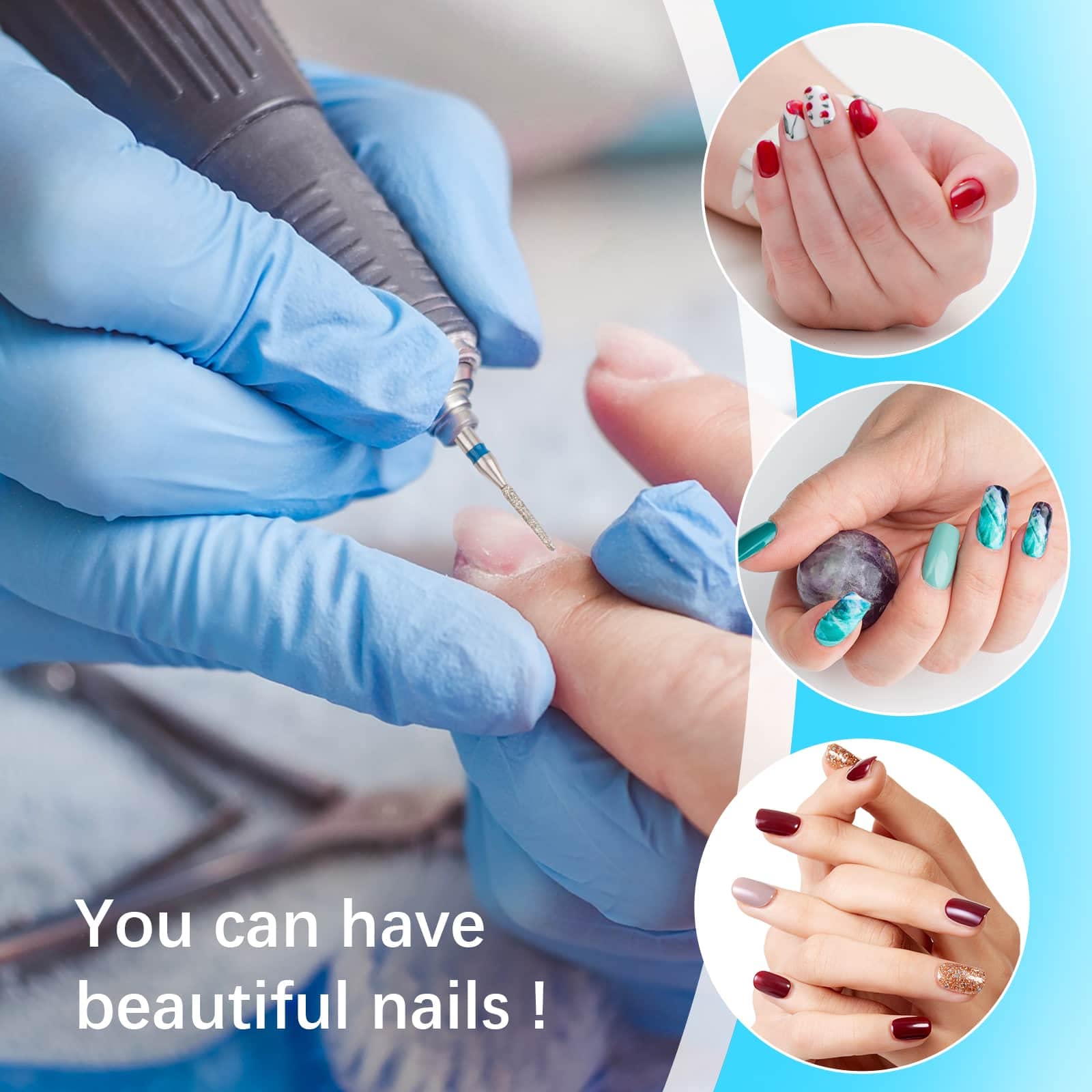 Difenni cuticle drill bit on natural nails helps remove dead skin safely.