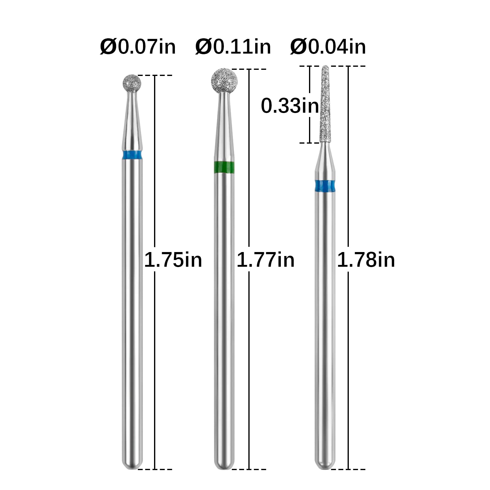 Difenni cuticle drill bit set closeup showing three-piece versatility.