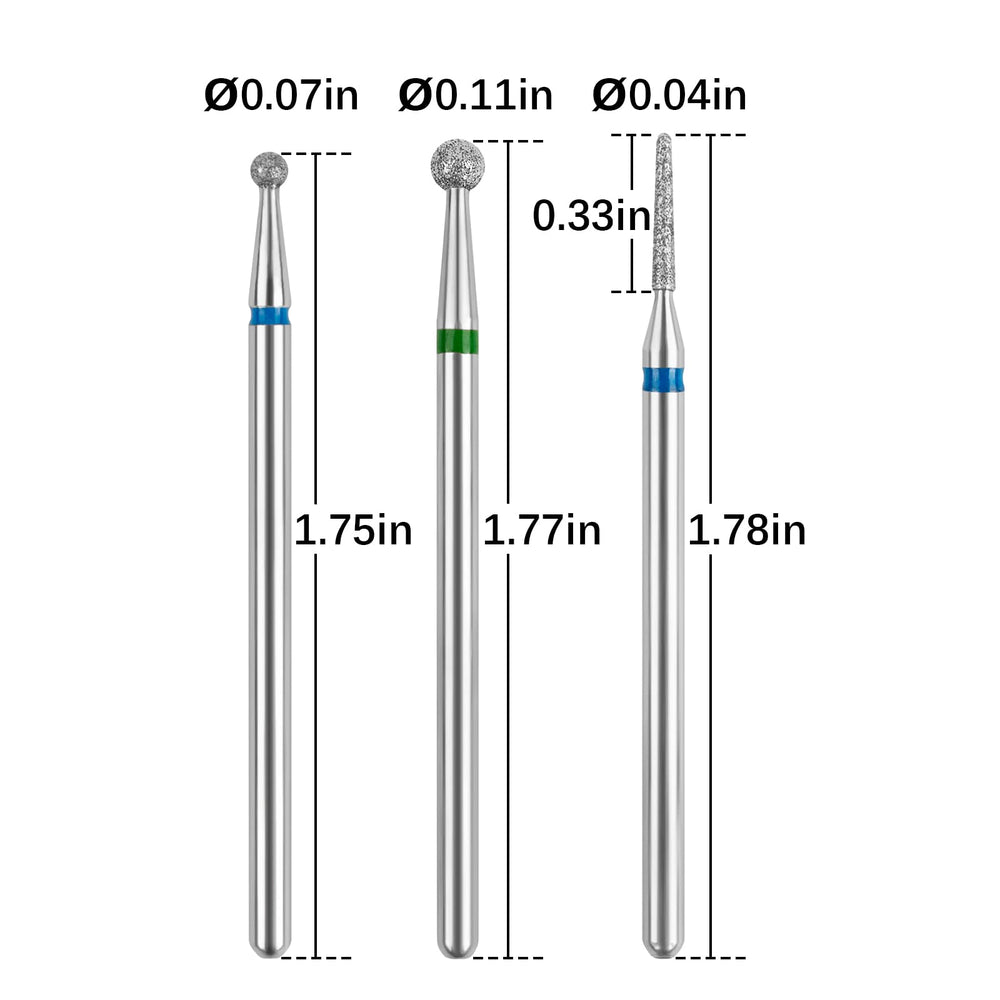 Difenni cuticle drill bit set closeup showing three-piece versatility.