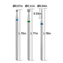 Difenni cuticle drill bit set closeup showing three-piece versatility.