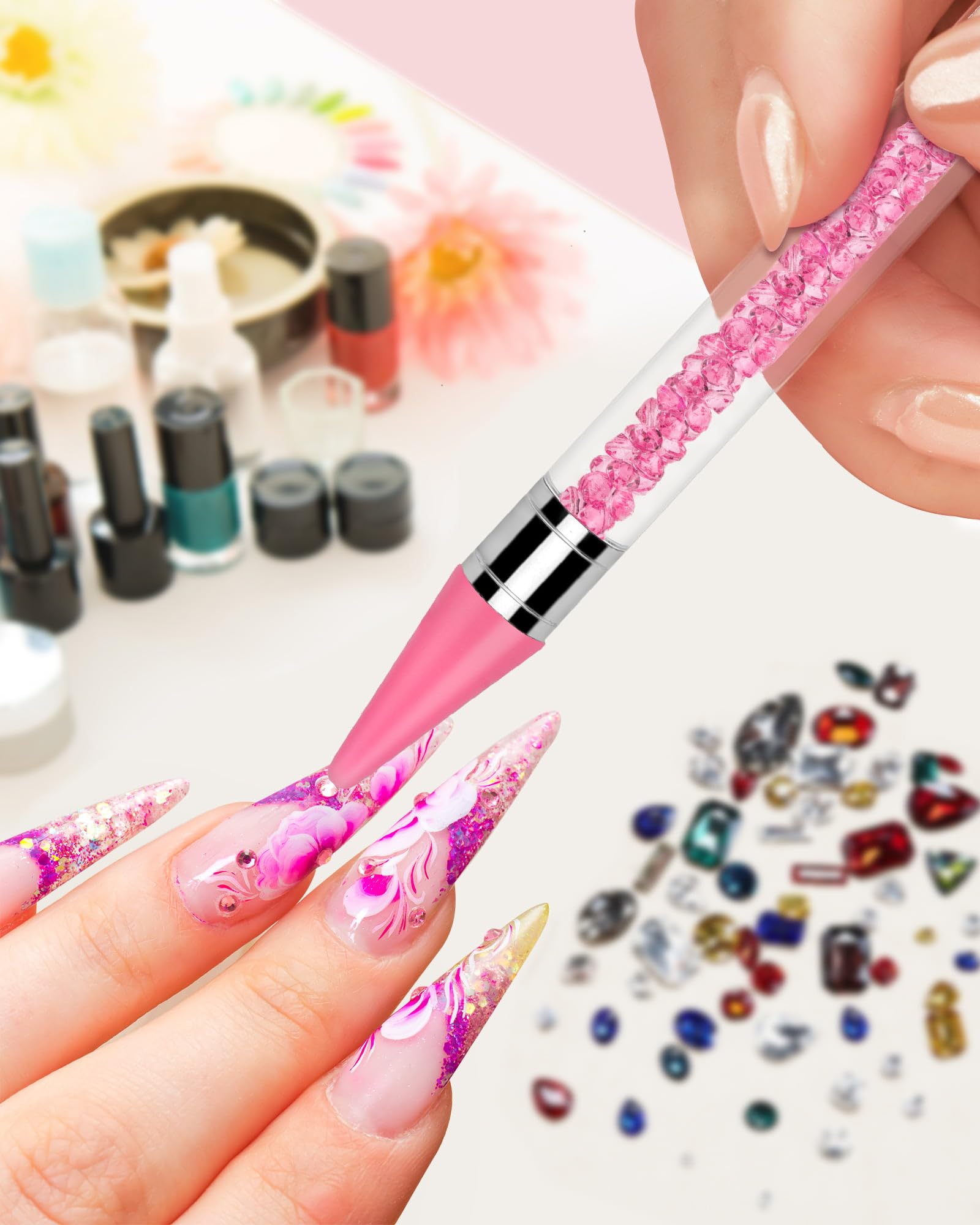 Difenni double-head rhinestone tool for placing and pressing stones.