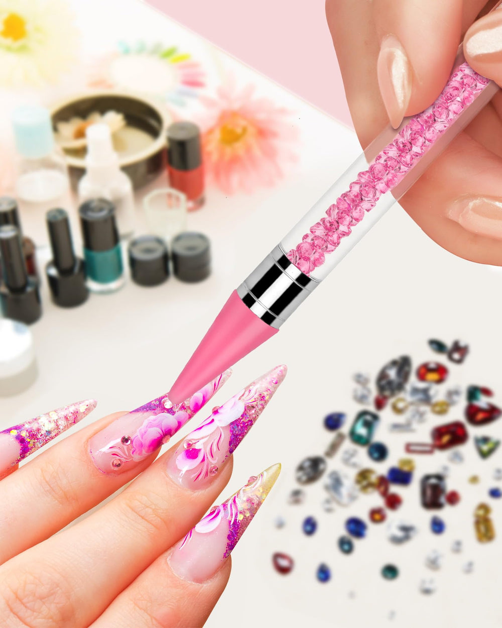 Difenni double-head rhinestone tool for placing and pressing stones.