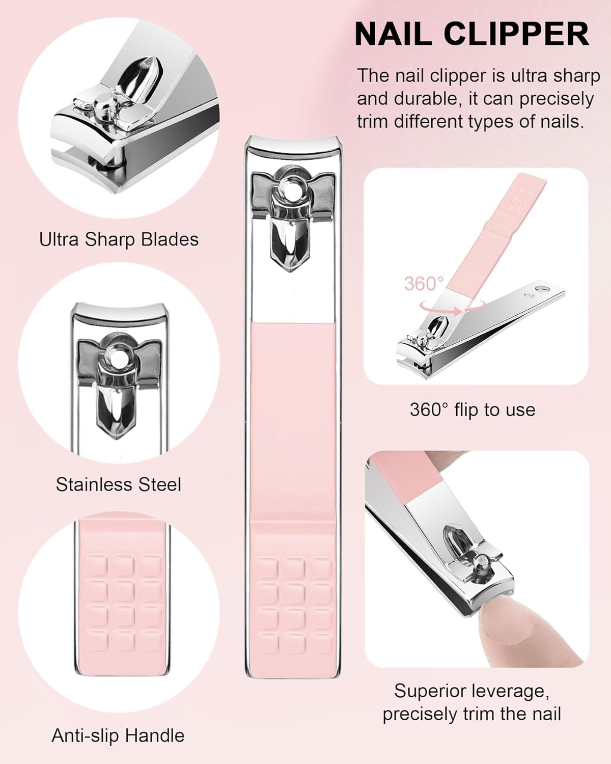 Difenni professional manicure kit in pink case for organized tools