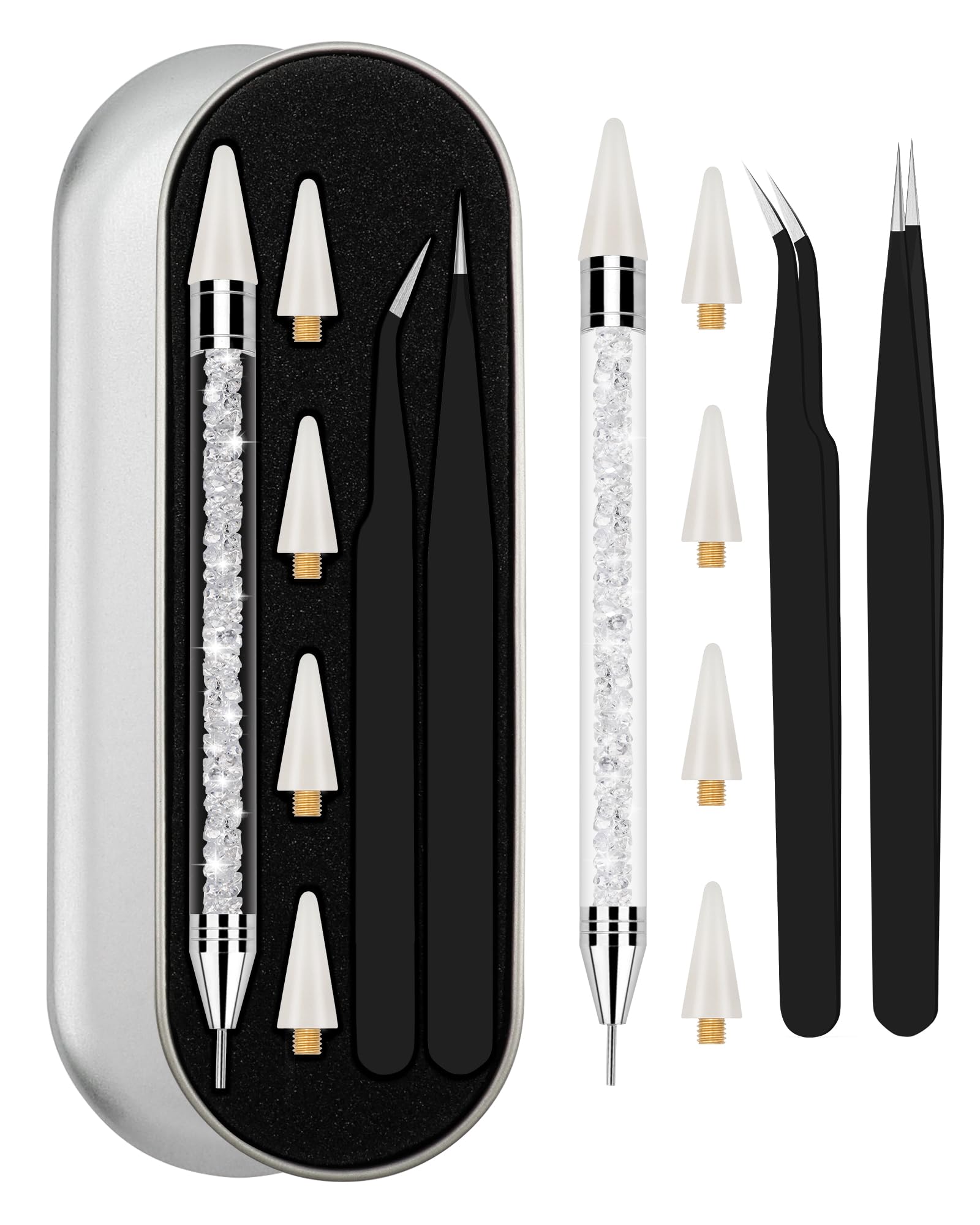 Difenni rhinestone picker set arranged in a sleek box for easy storage and travel.