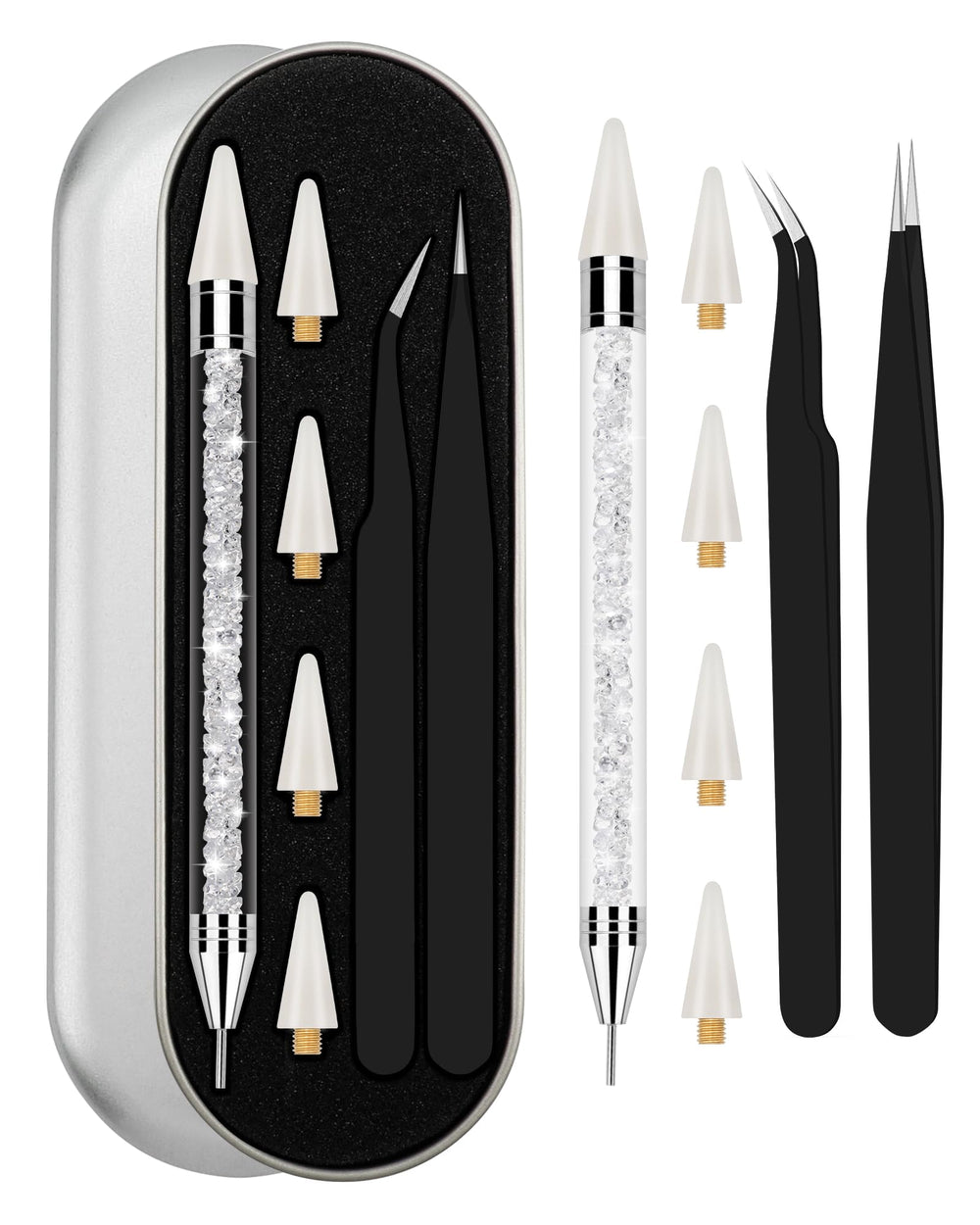 Difenni rhinestone picker set arranged in a sleek box for easy storage and travel.