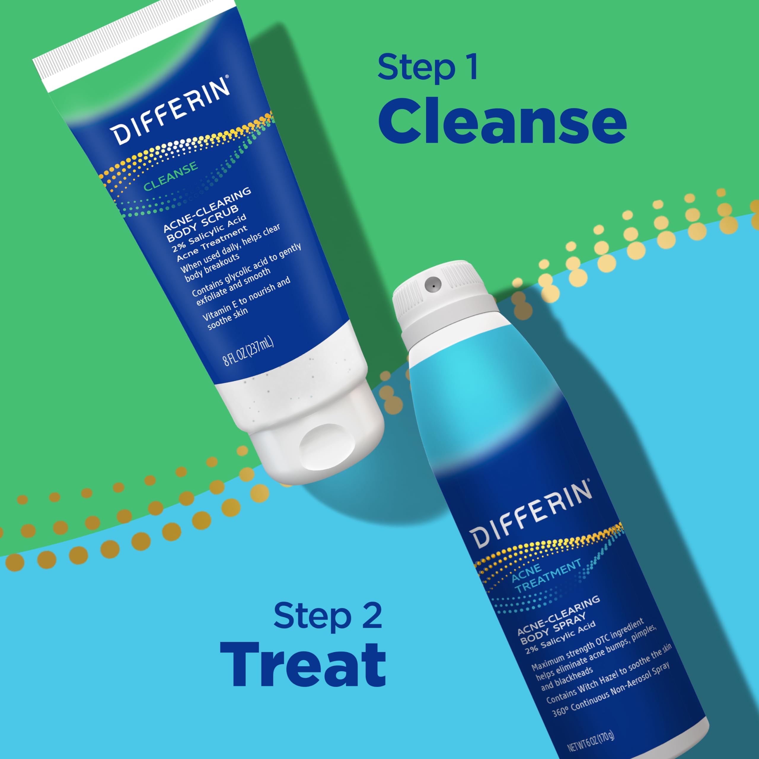 Differin exfoliante corporal sobre piel humedecida, aplicación suave.