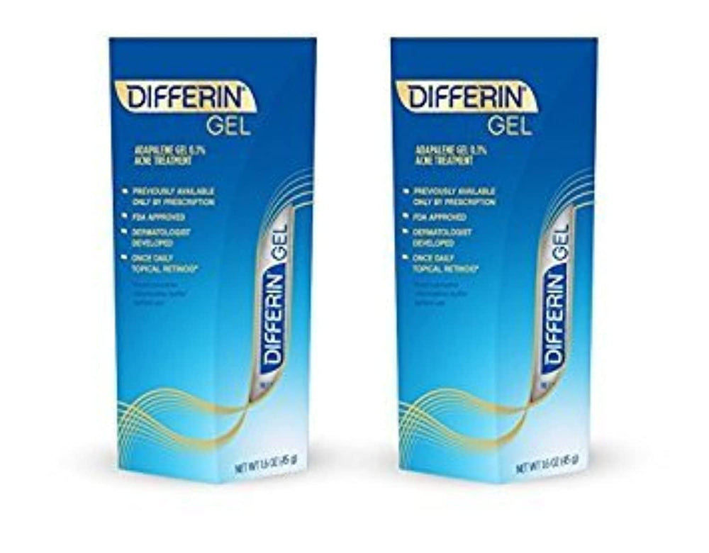 Differin gel pack of 2 boxed tubes shows comprehensive acne care.