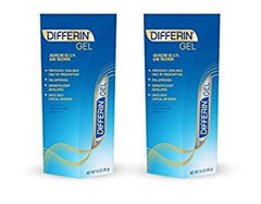 Differin gel pack of 2 boxed tubes shows comprehensive acne care.