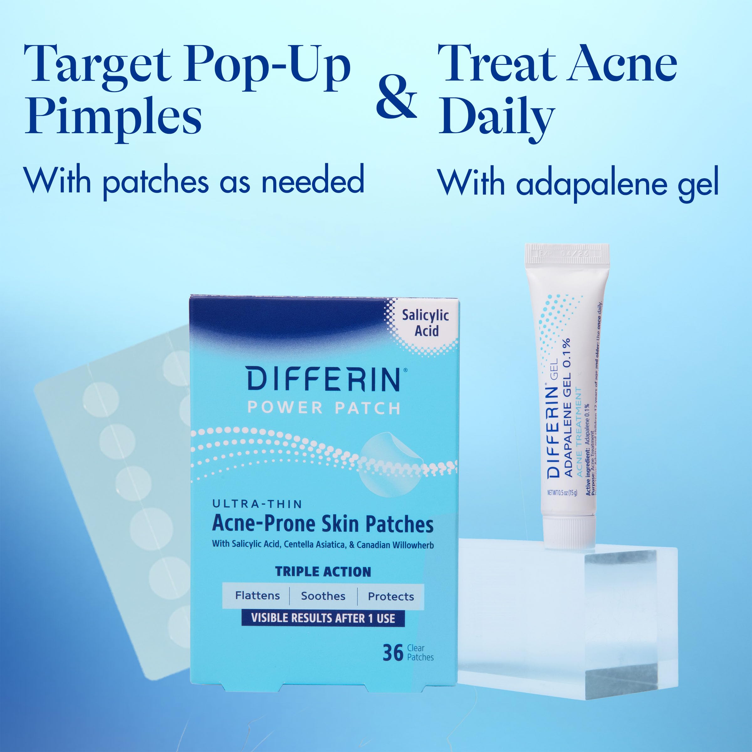 Tubo de gel Differin Adapalene 0.1% para uso diario.
