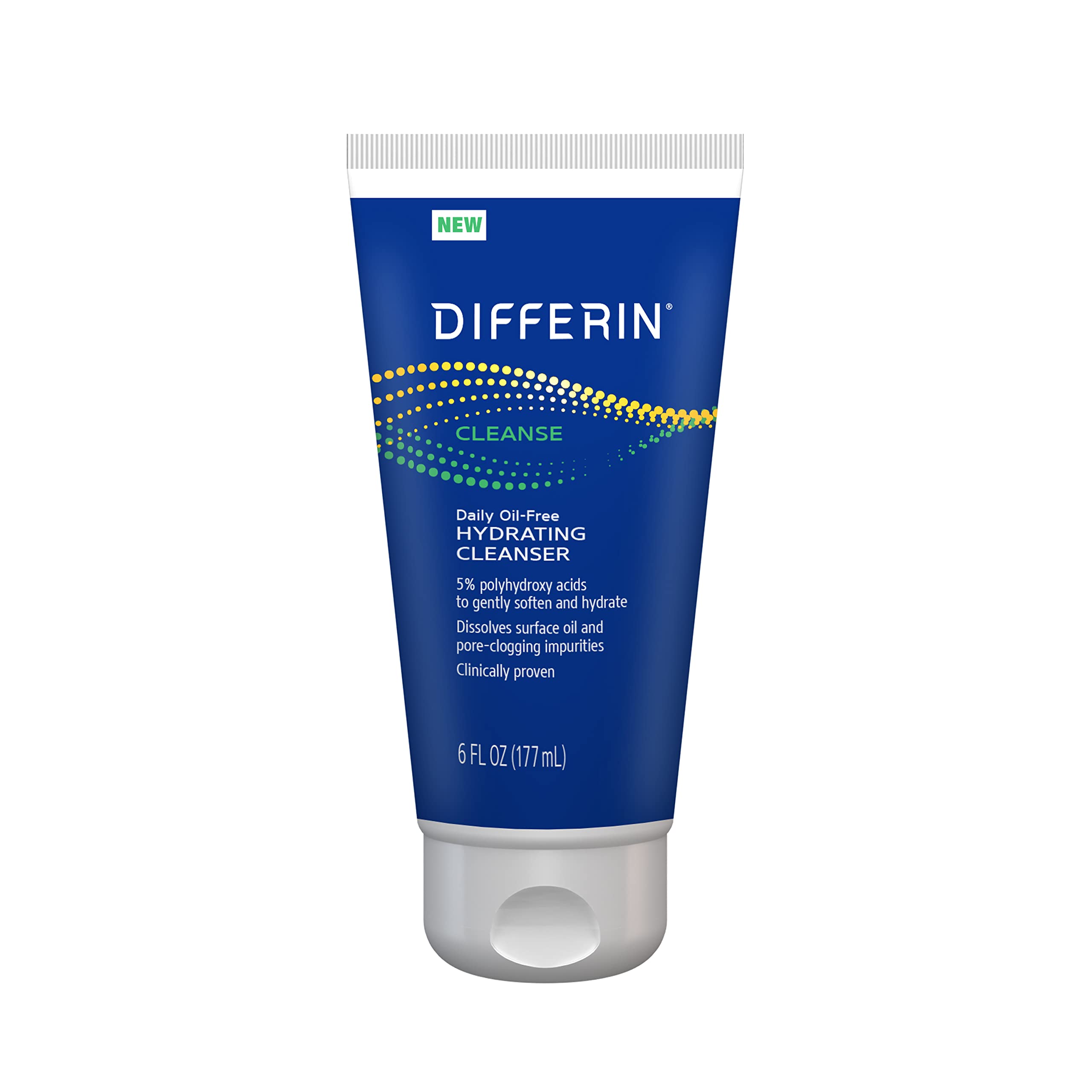 Differin limpiador facial sin aceite, botella con espuma suave para piel grasa.