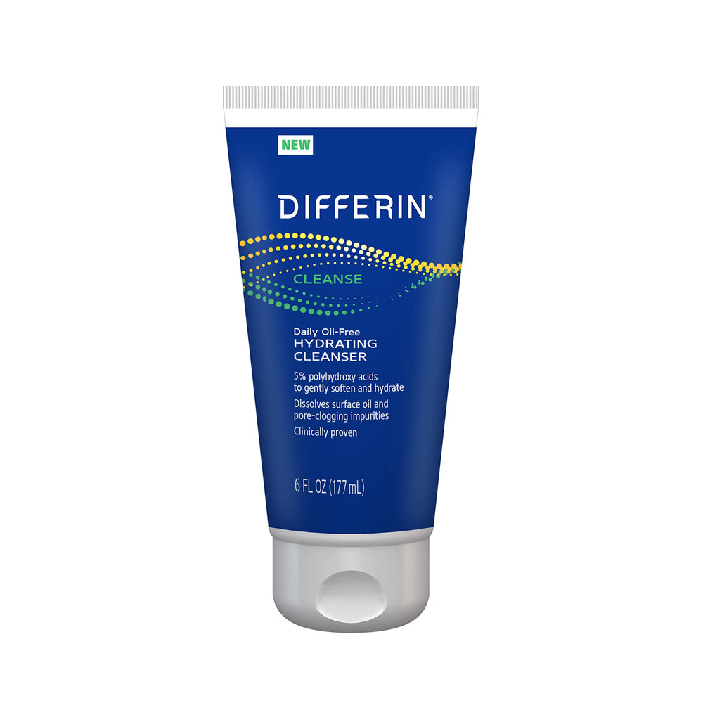 Differin limpiador facial sin aceite, botella con espuma suave para piel grasa.