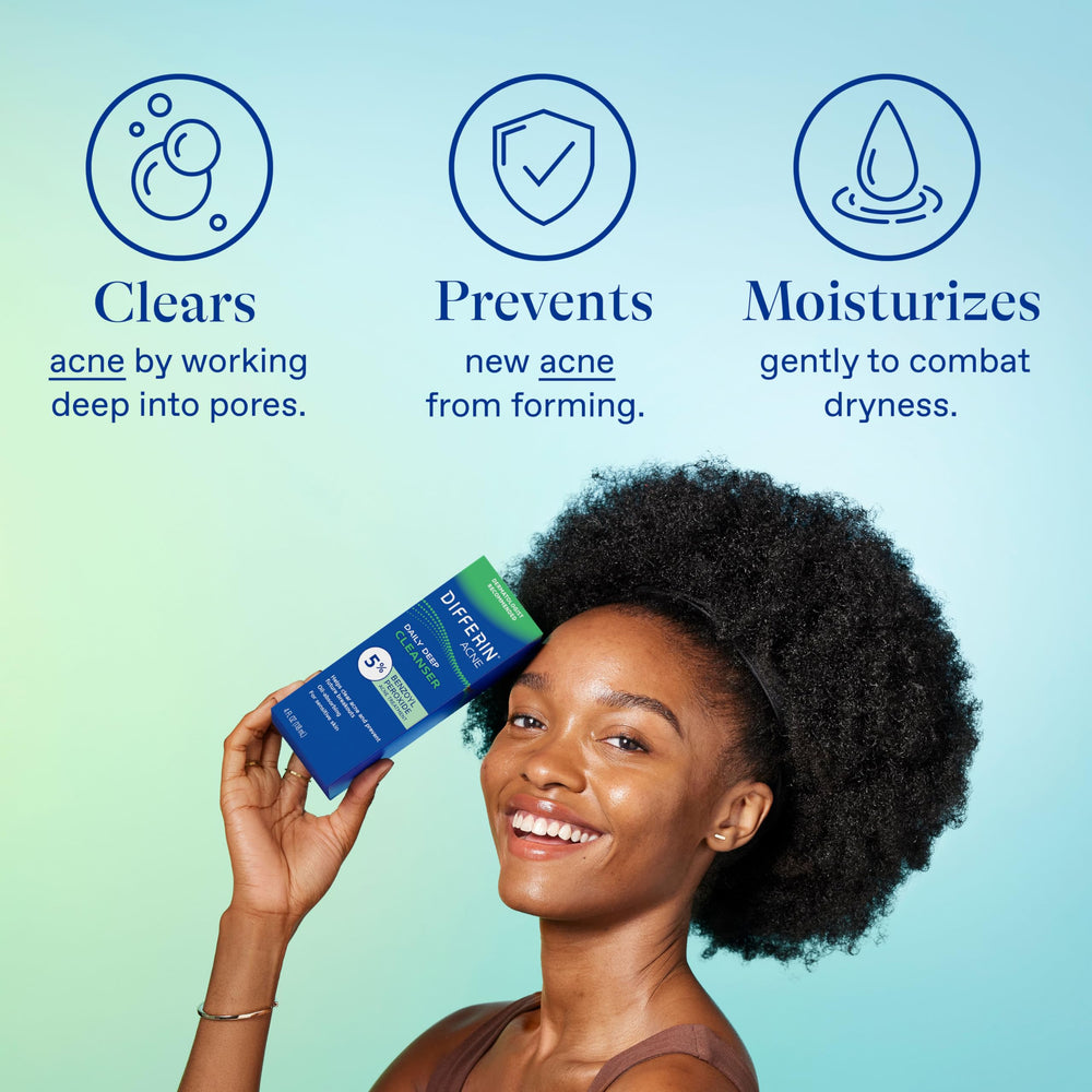 Differin Acne Face Wash being massaged into damp skin for deep cleansing.
