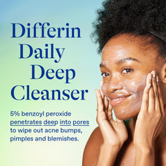 Differin packaging shows dermatologist-developed cleanser for acne-prone skin.