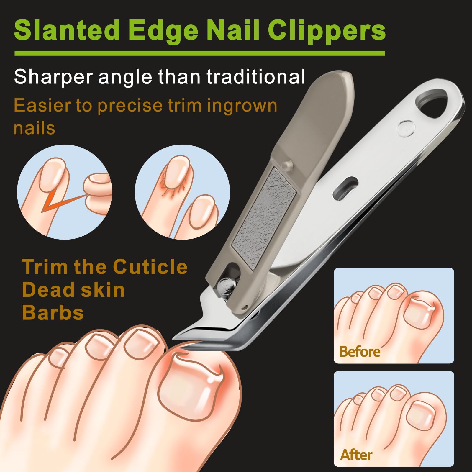 DIGNITY angled toenail clippers with non-slip grip for secure handling