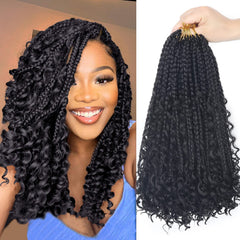 Diha Goddess Bohemian Box Braids 14 Inch curly ends closeup for protective styling.