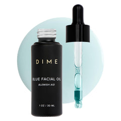DIME Beauty Blue Facial Oil bottle for daily hydration and calm skin.