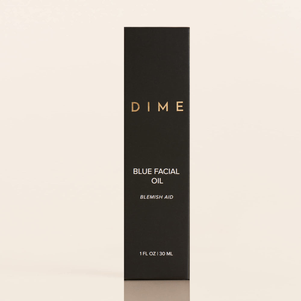 DIME Beauty Blue Facial Oil night routine image suggests evening hydration.