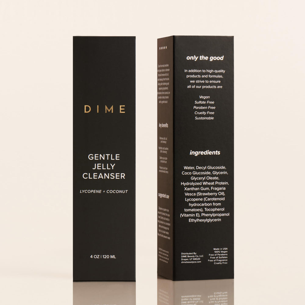 DIME packaging emphasizes sustainable, vegan, cruelty-free promise.