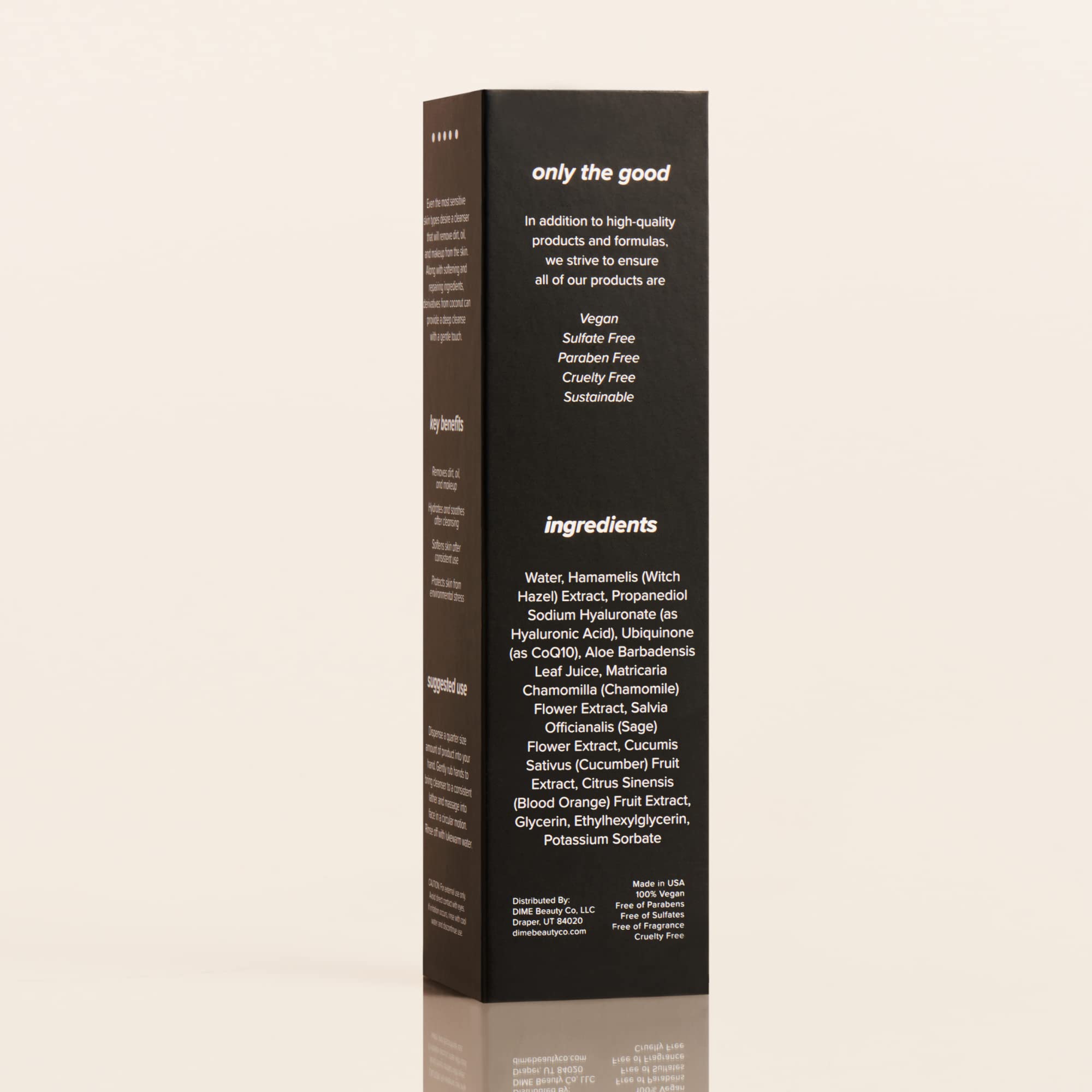 Eco-friendly packaging concept communicates DIME's sustainability focus.