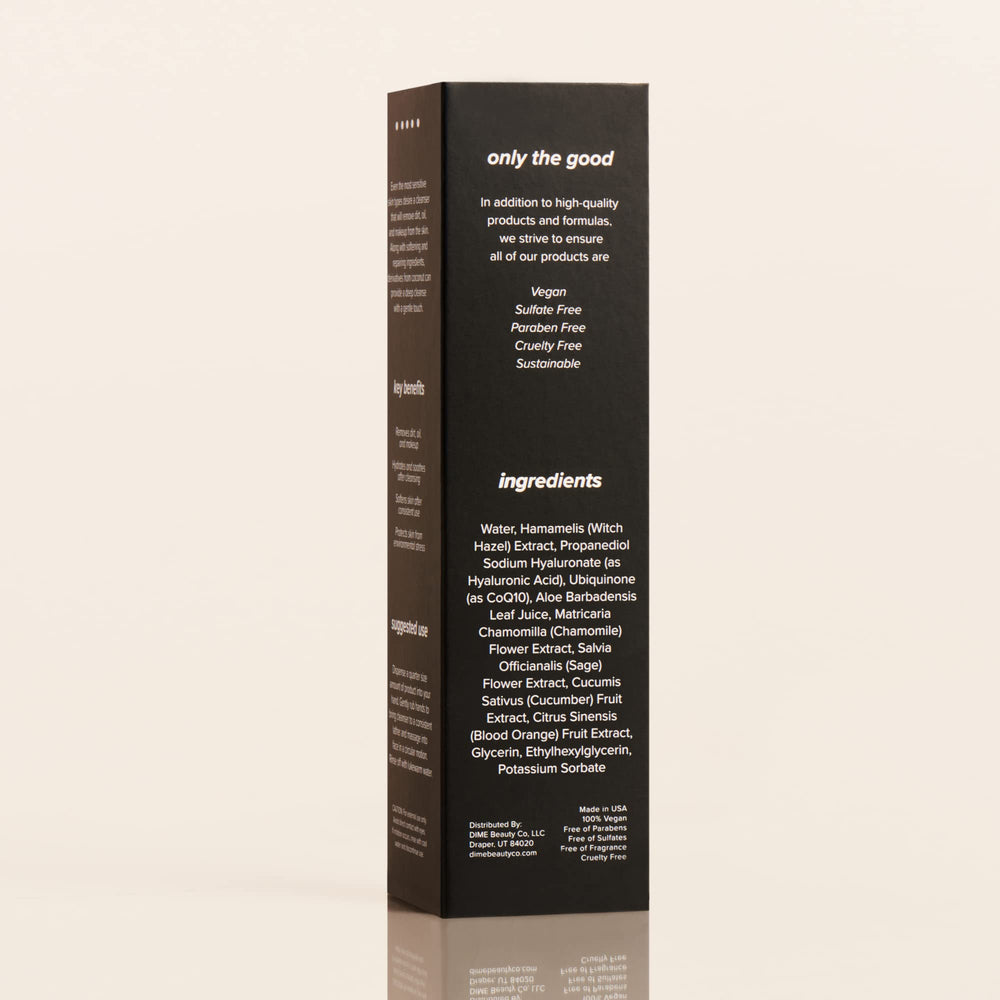 Eco-friendly packaging concept communicates DIME's sustainability focus.