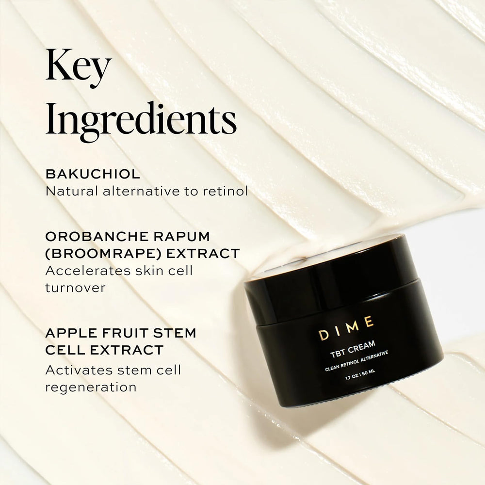DIME Beauty TBT Cream night-routine scene suggests gentle renewal while sleeping.