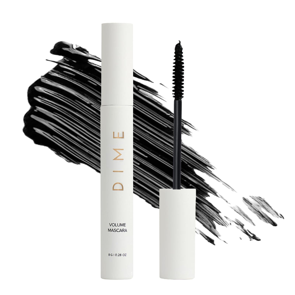 DIME Beauty Volume Mascara bottle close-up highlighting a clean, smudge-resistant formula for daily wear.