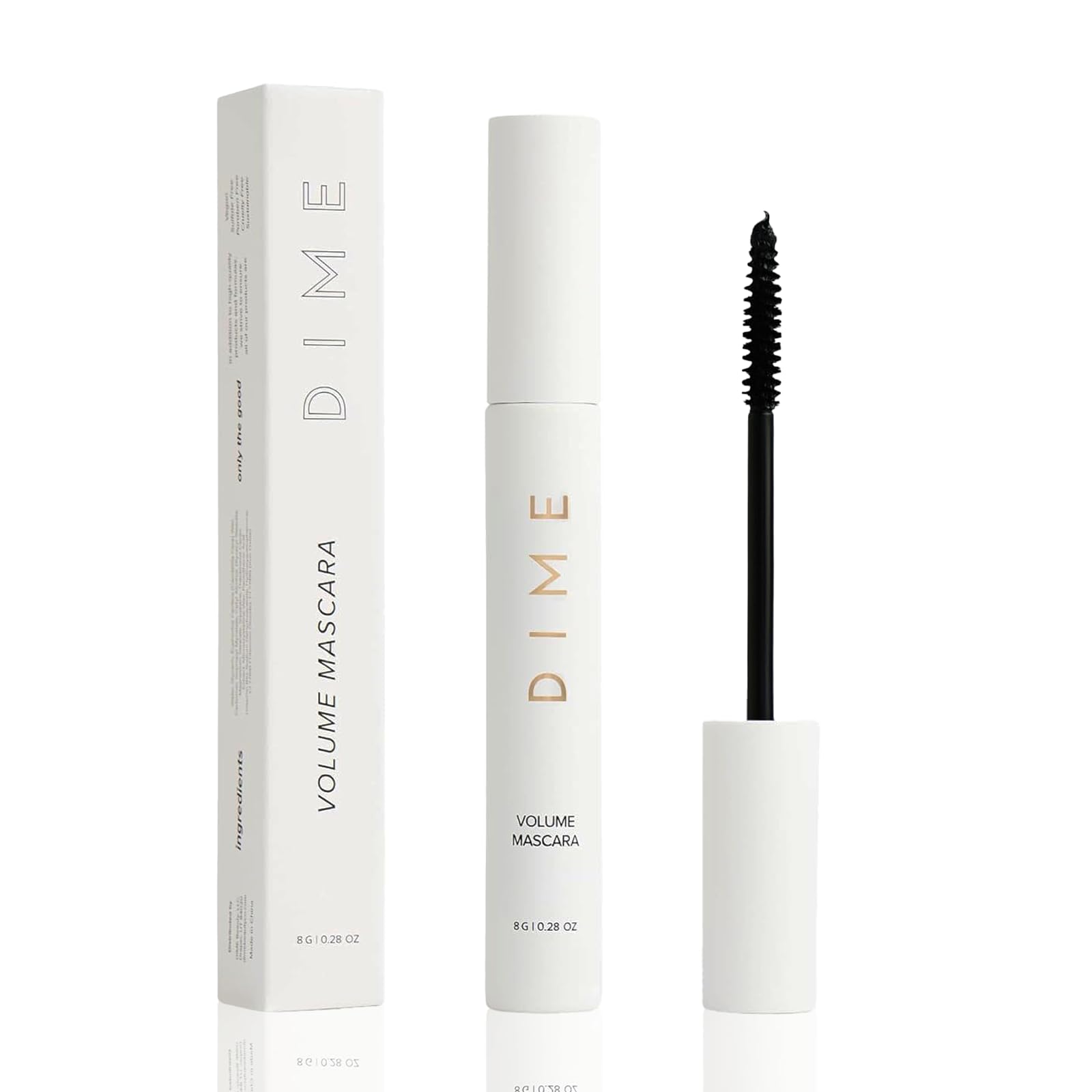DIME Volume Mascara tapered brush image showing easy lift and buildable length.