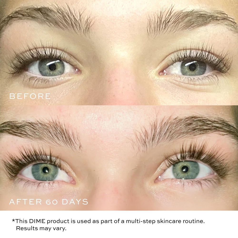 DIME Eyelash Boost Serum close-up features proteins and vitamins for lash care