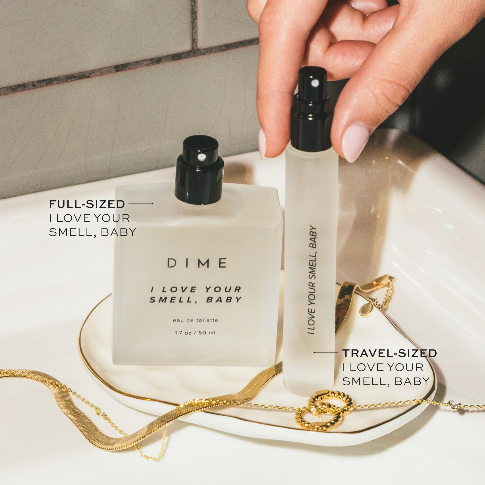 DIME fragrance top notes: lemonade and pomegranate, bright opening.