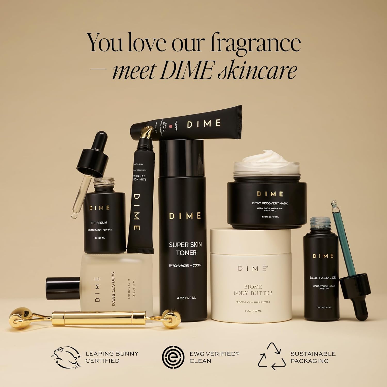 DIME perfume in hand, vegan and cruelty-free daily wear.