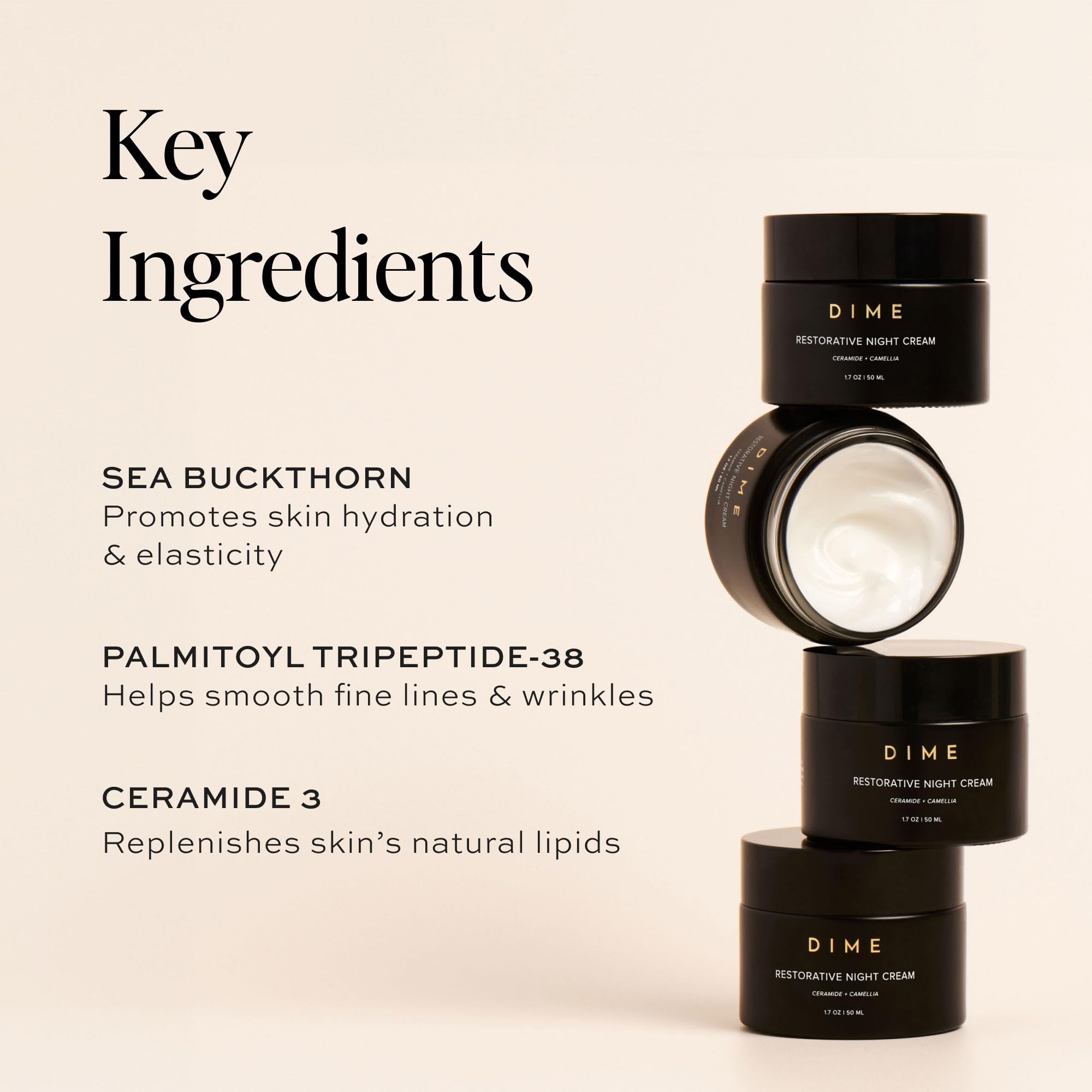 DIME Restorative Night Cream packaging showing vegan cruelty-free label.