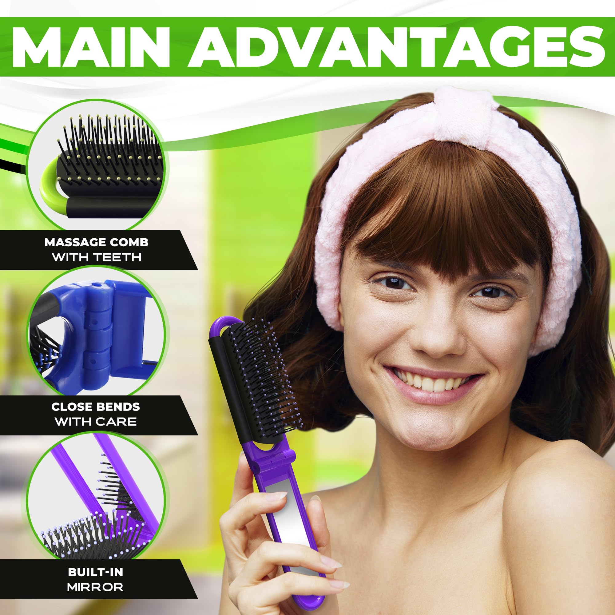DIMROM black folding travel hair brush with mirror for discreet touch-ups