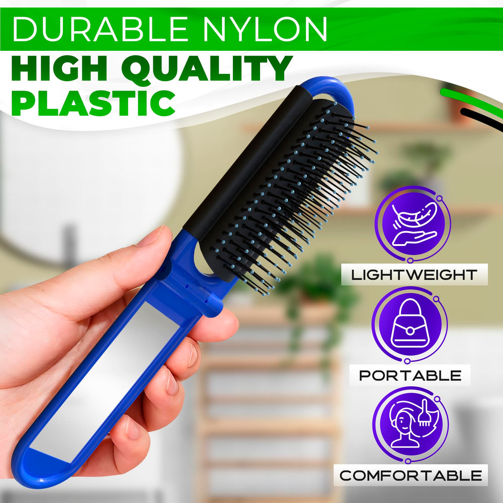 DIMROM green folding travel hair brush with mirror for on-the-go styling