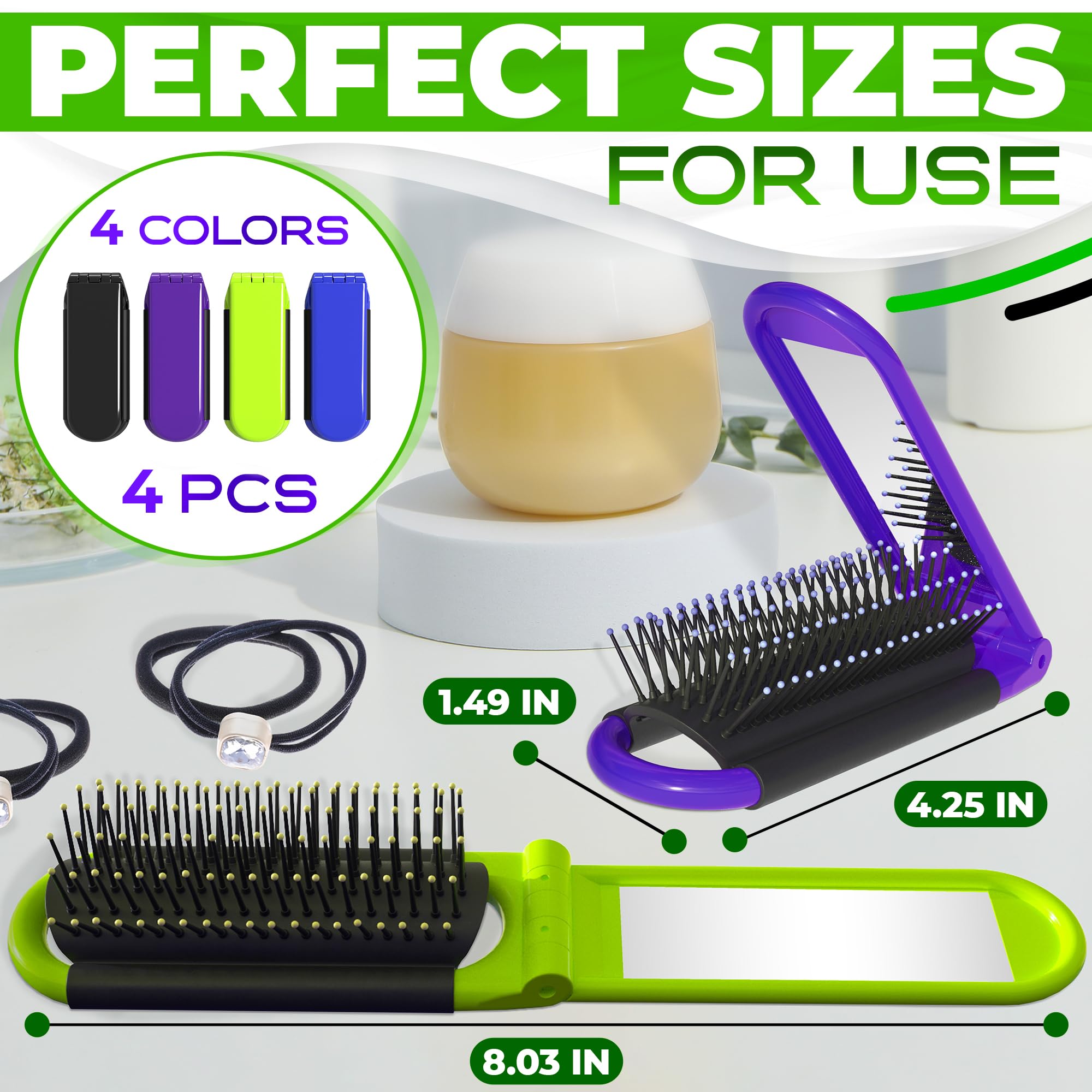 DIMROM purple folding travel hair brush with mirror for compact grooming
