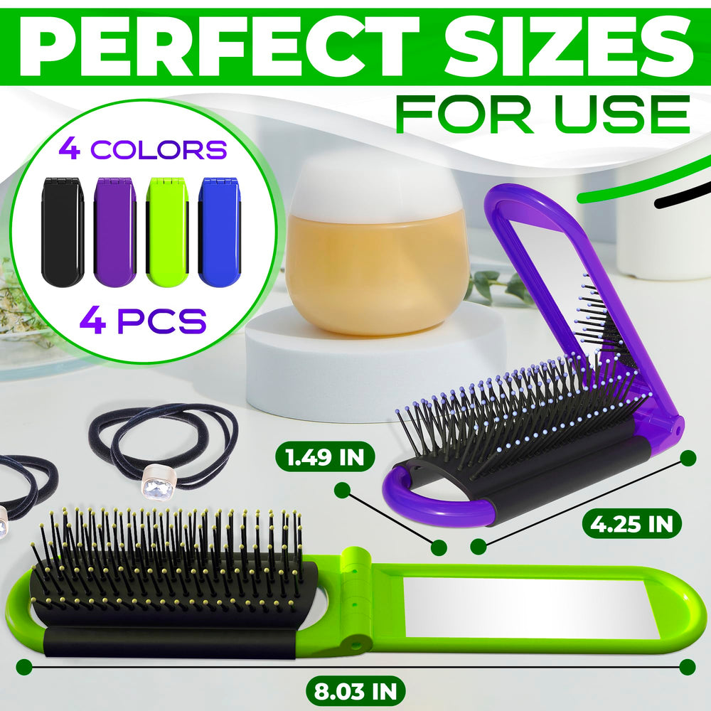 DIMROM purple folding travel hair brush with mirror for compact grooming