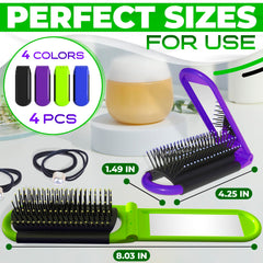 DIMROM purple folding travel hair brush with mirror for compact grooming